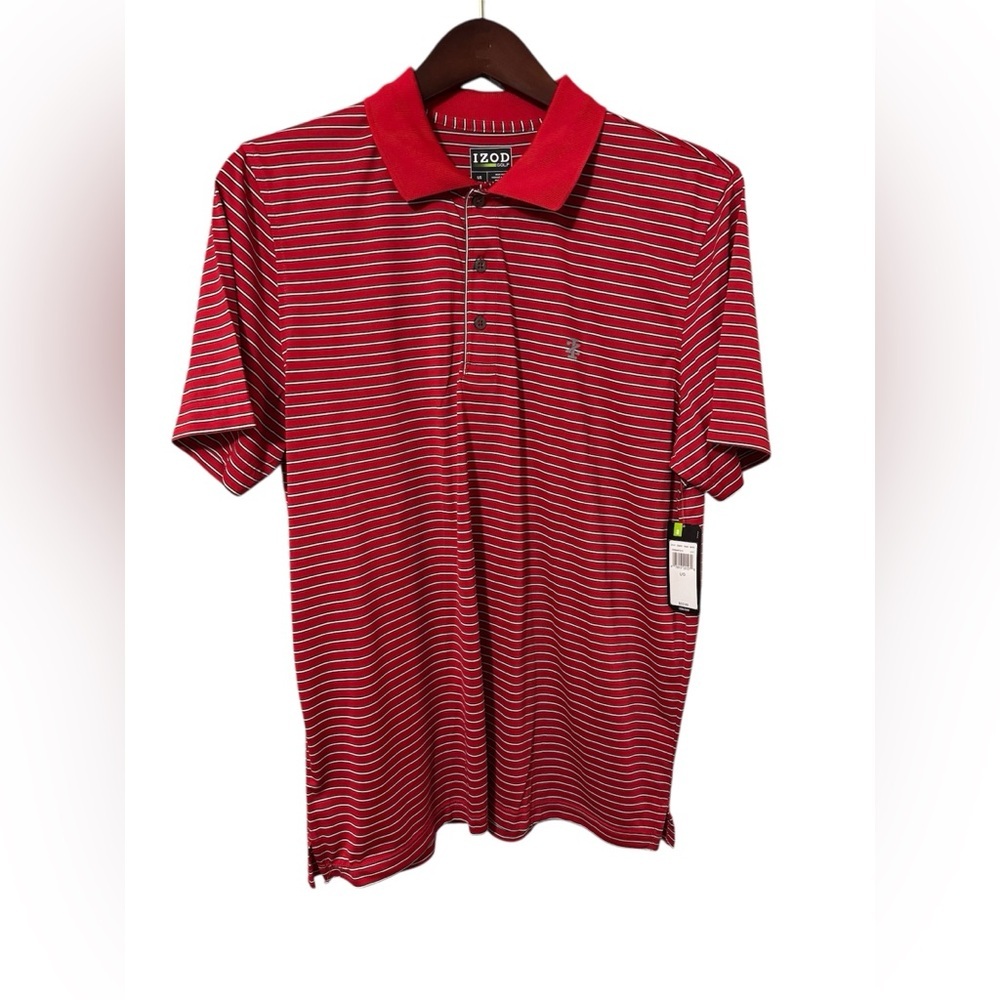 👏🏼NWT Izod Men's Polo Shirt in Red and White Stripes Size L Retails $52